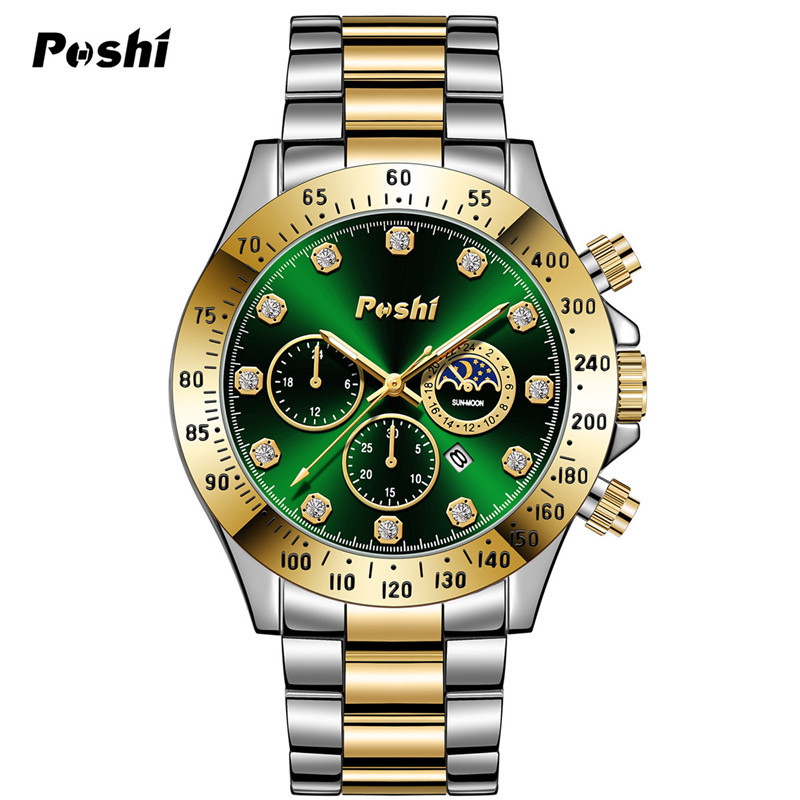 2023 nuevo reloj de negocios POSHI reloj de moda para hombres falso calendario luminoso de tres ojos reloj de cuarzo impermeable deportivo