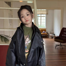 现货女童2025秋装外套童装机车皮衣蛋白皮拉链夹克衫中小童装开衫