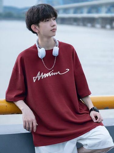 Men's Short Sleeve T-shirt Summer Trend Brand Loose Casual 2025 Trend Ins Simple Print Top Men's Clothing