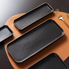 批發日式黑色磨砂帶金邊陶瓷創意長方盤 壽司盤雞翅盤早餐盤長條