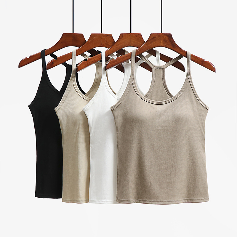 New Style I-Shaped Beautiful Back Sling for Women with Chest Pads for Inner Wear and Outer Wear Yoga Sports Slim Threaded Bottoming Top for Summer