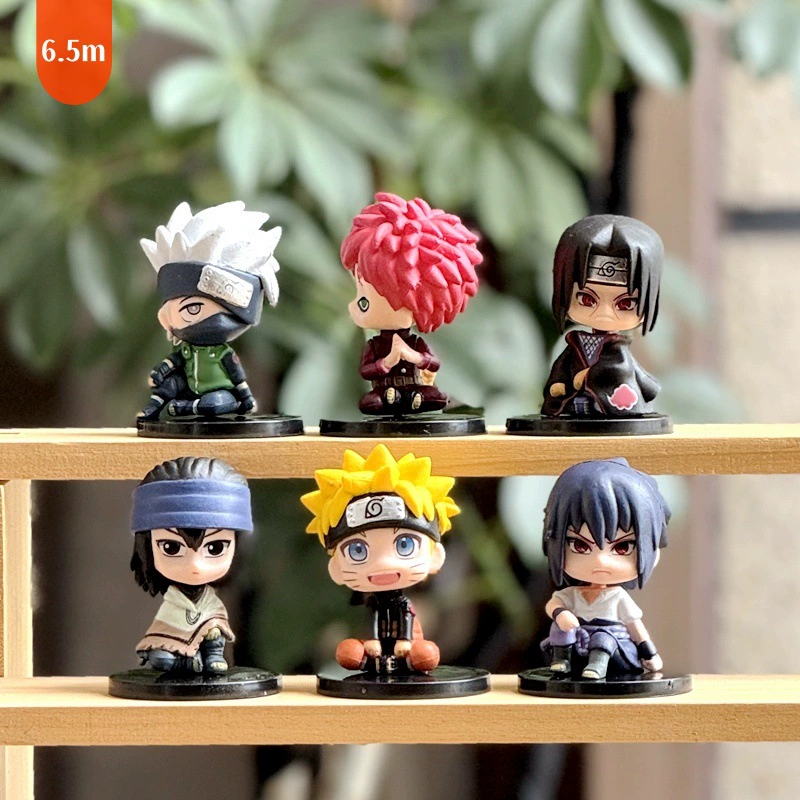 Коллекционная набор фигур Naruto Chibi, 6 штук PVC в позах сидя, фигуры 6.5 см