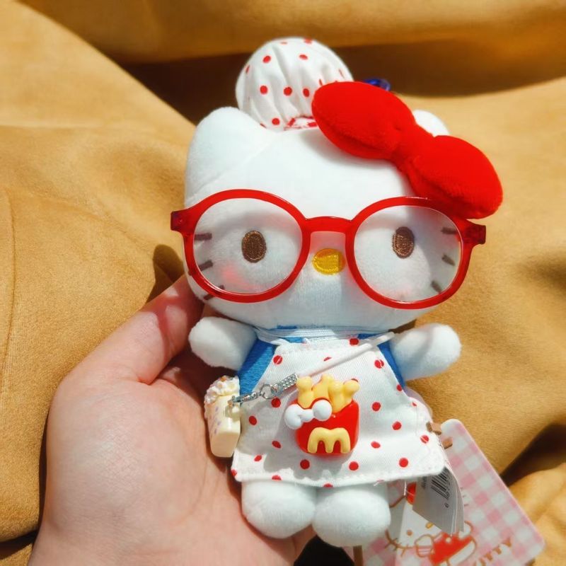 麦当当kitty卡通红色眼镜围裙挂件公仔书包玩偶毛绒挂饰钥匙扣女|undefined