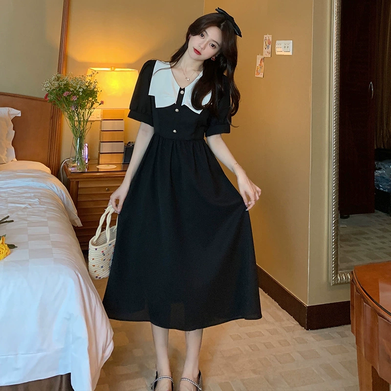 2023 Французский Стиль Ретро Чай Перерыв Хепберн Стиль Элегантное Узкое Черное Платье С Плотной Талией Длинное Платье