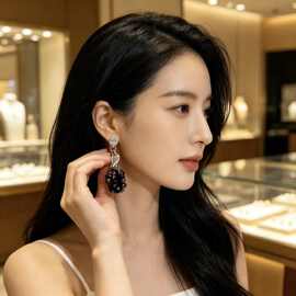 925银针小青提葡萄耳钉女个性小众设计感气质耳环耳坠耳夹