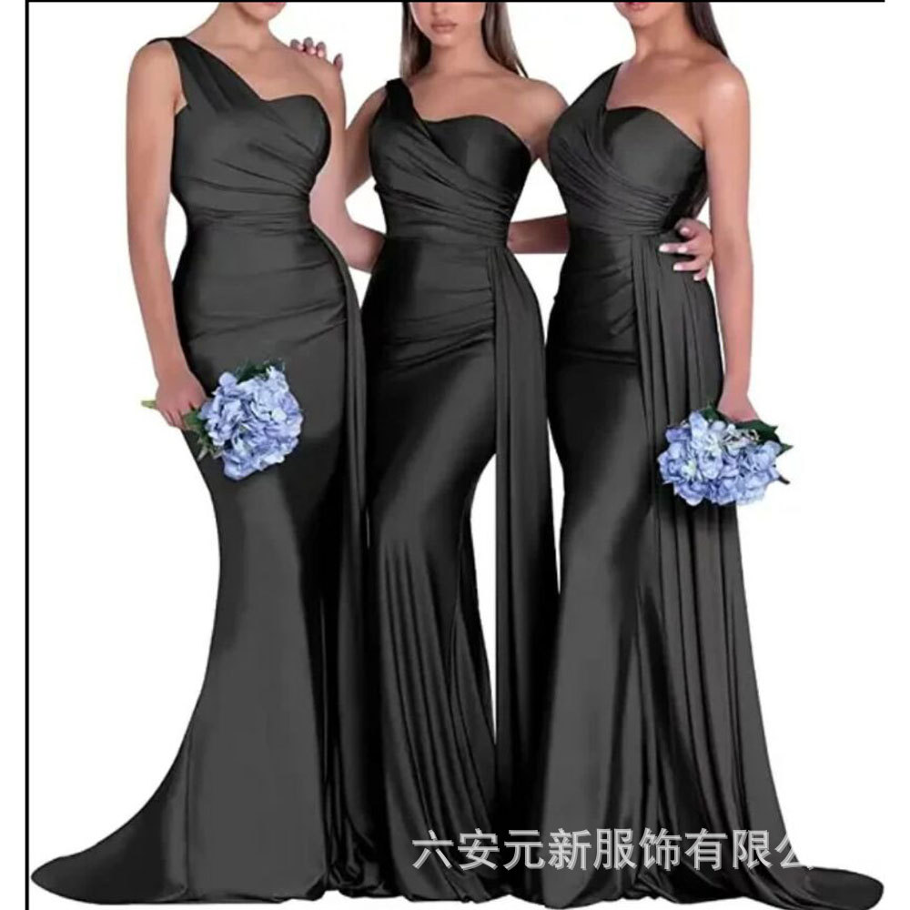 Nuevo europeo y americano Comercio exterior Amazon AliExpress deseo vestido de noche sexy un hombro solo satén adelgazamiento vestido largo