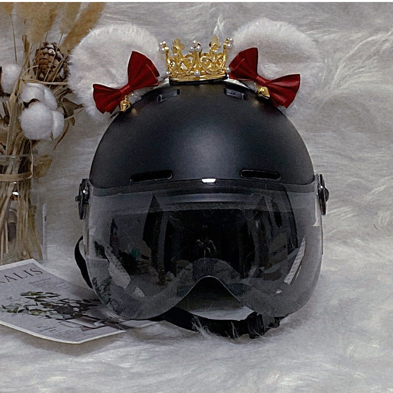 Electric Motorcycle Helmet — Motuoche Auto Parts and Accessories - white-ear-red-ribbon-gold-crown