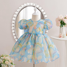 工厂定制宝宝泡泡袖蝴蝶结公主裙子儿童生日宴会晚礼服女童连衣裙