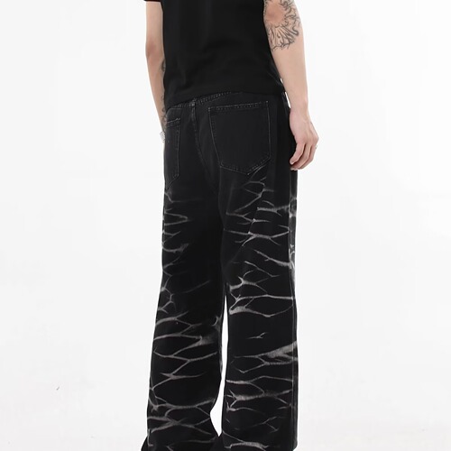 American High Street Wave Texture Design Men's Straight Leg Wide Leg Skinny Jeans for Men