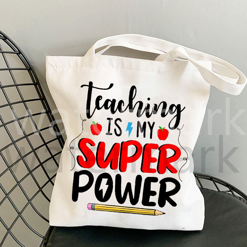 Teaching Is My Super Power印花帆布袋单肩包折叠袋手提袋购物袋