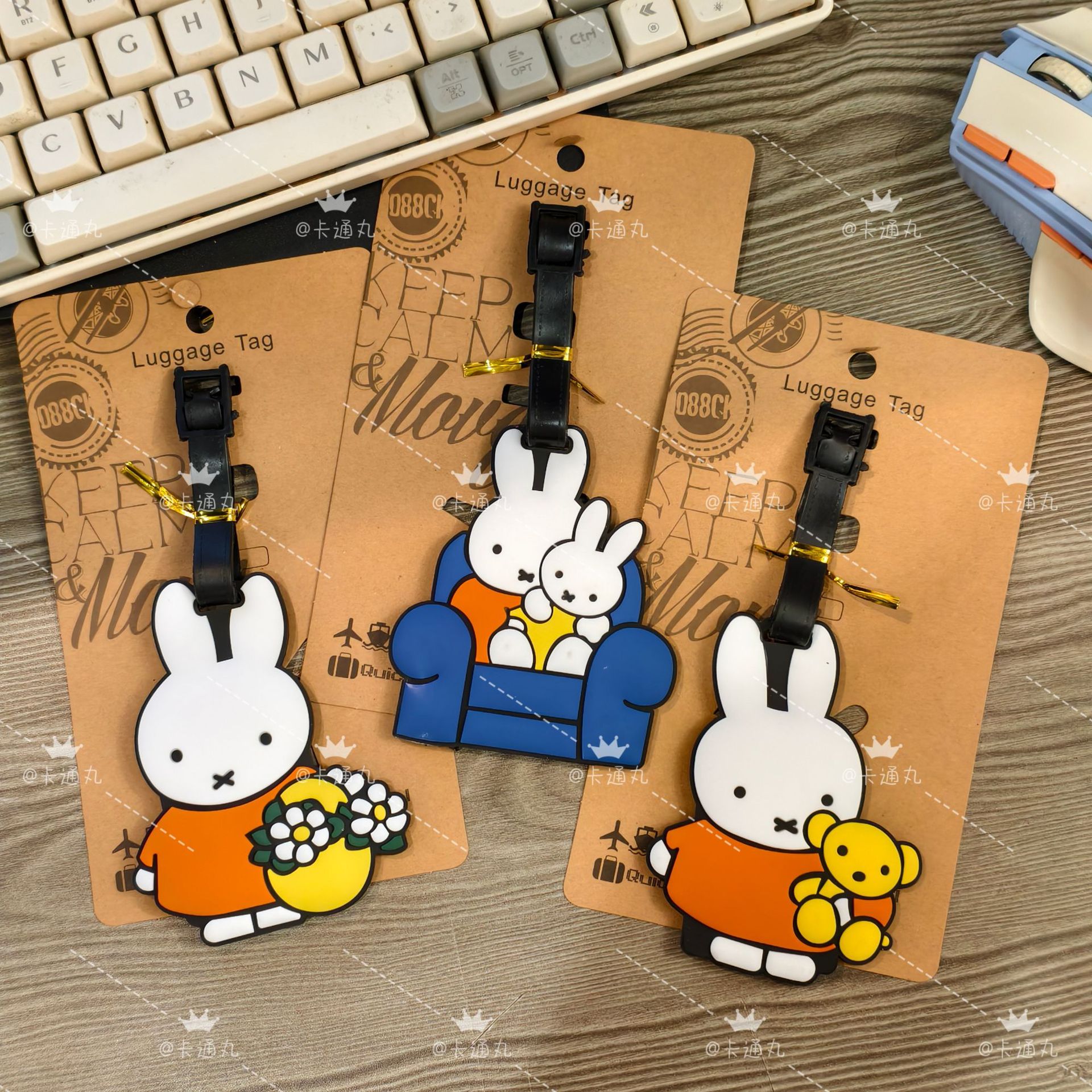 Cartoon Cute Miffy Miffy Bunny Luggage Tag Travel Luggage Bag Pendant Tag Soft Glue Checked Pvc Classic