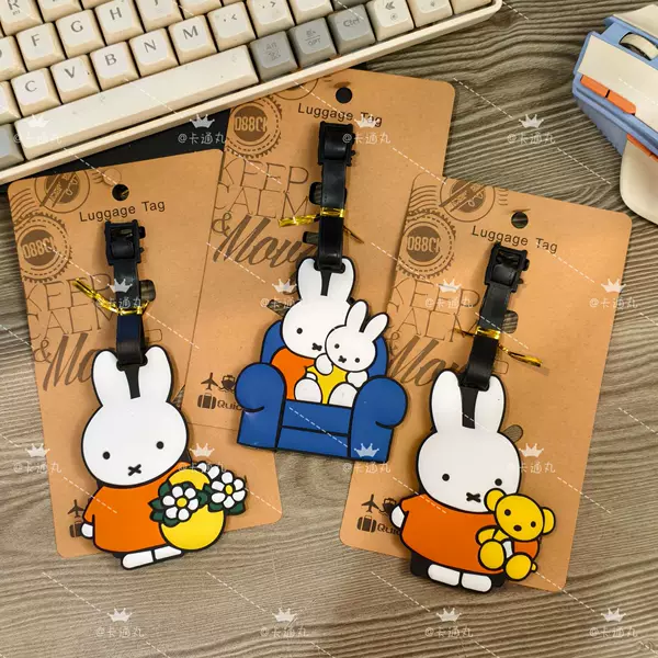 Cartoon Cute Miffy Miffy Bunny Luggage Tag Travel Luggage Bag Pendant Tag Soft Glue Checked Pvc Classic