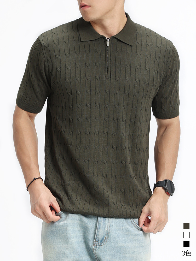Hombres viejos ganancias Jacquard hielo camiseta polo de punto hombre alto sentido de negocios casual camiseta de manga corta de verano ropa de hombre