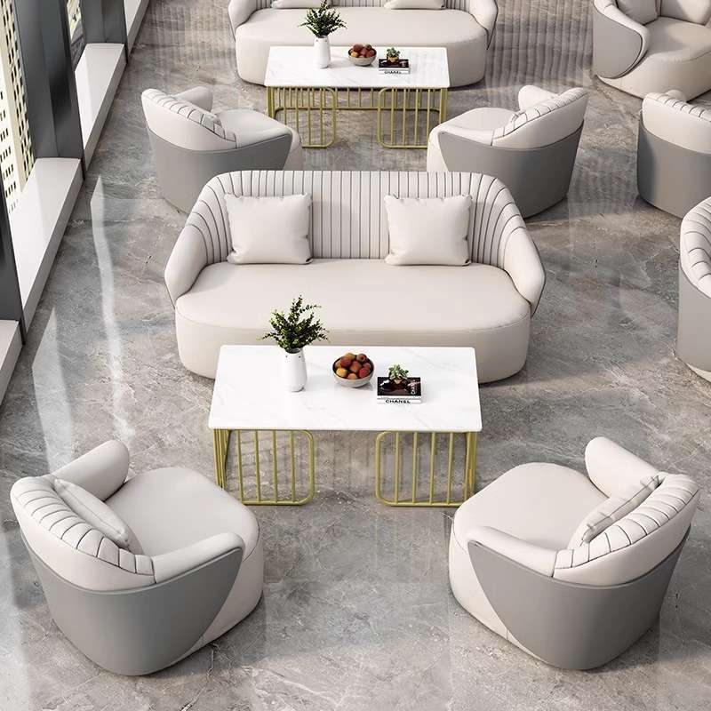 创意卡座商务会客前台洽谈桌椅新款酒店大堂商用会客皮沙发设计师