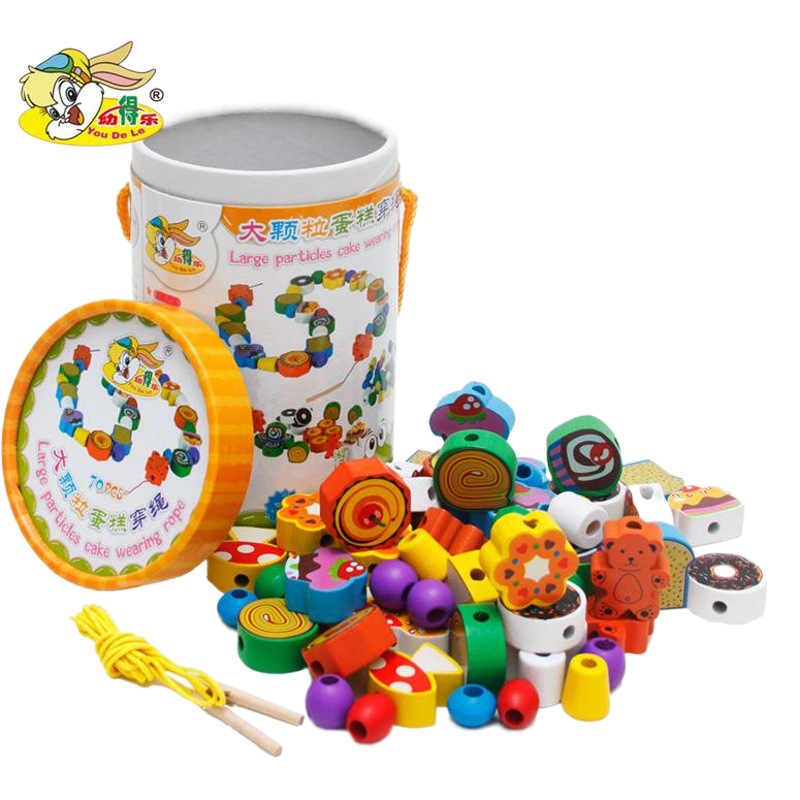 Bebé con cuentas infantil niños educación temprana rompecabezas niños y niñas enhebrar cadena enhebrar cuentas educativos pastel de frutas Juguetes