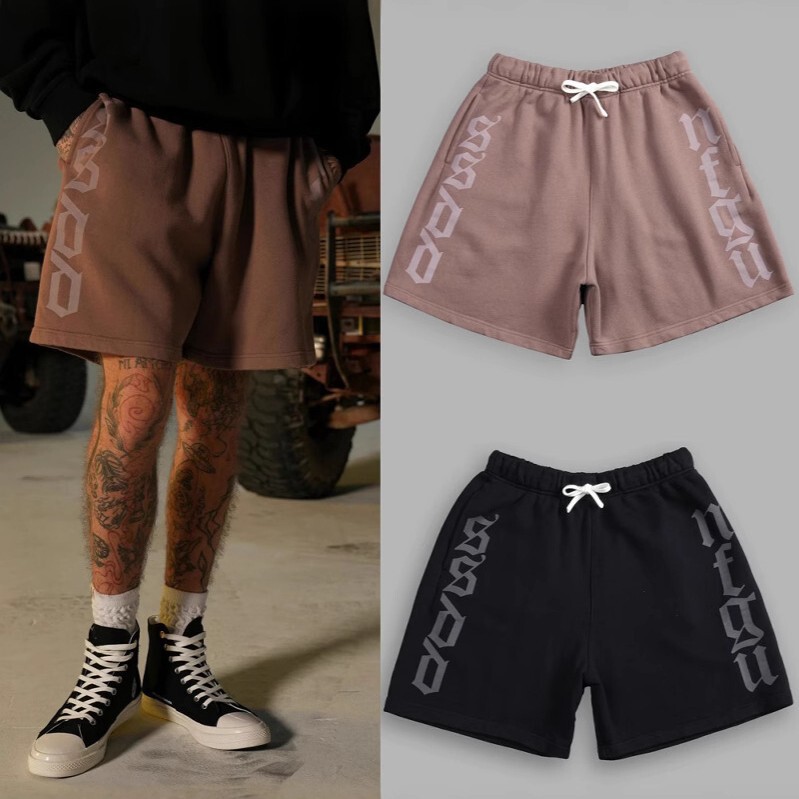New American Men's Shorts Summer Cotton Basketball Sports Casual Trendy Wolf Head Print Loose Shorts for Men