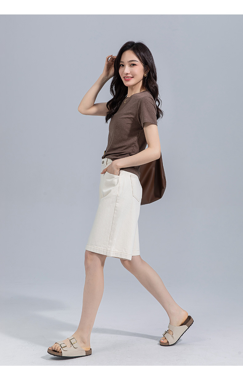 Quần short denim ống rộng cạp cao Xingge dáng suông mùa hè — Màu xanh lam chi tiết 29