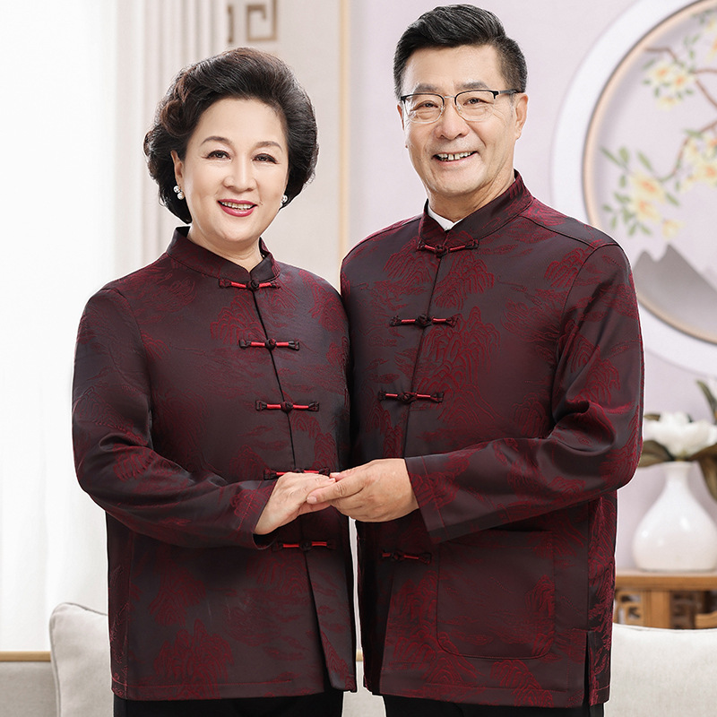 中国风唐装父母装春秋外套爷爷奶奶情侣套装老人生日过寿喜庆礼服|undefined