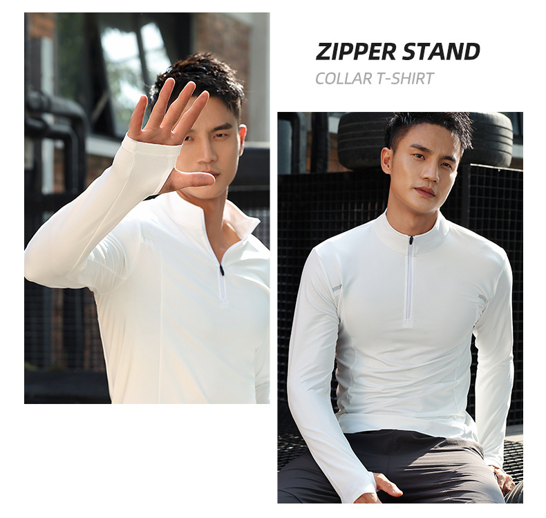 Stand-up Collar Quick-drying Polo Shirt Semi-zipper Fitness Men's Fitness Clothing_voghion.com