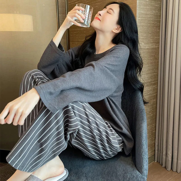 Chubby Girl Plus size pijamas Otoño de las mujeres Nuevo 2023 pantalones de manga larga sueltos traje de desgaste para el hogar Sudeste Asiático transfronterizo