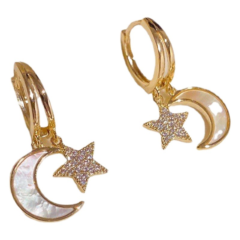 2022 nuevo elegante micro-incrustaciones Shell estrella Luna pendientes simples pendientes personalizados estilo coreano pendientes de moda versátil al por mayor