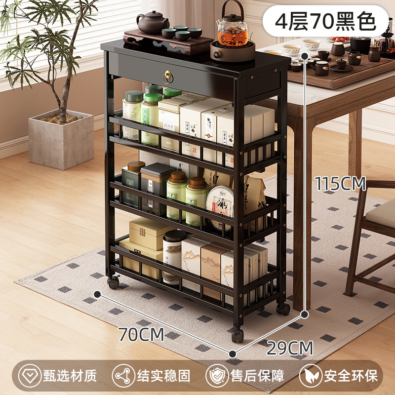 新しい中国風のモバイルコーヒーテーブル肥厚カート収納ラックオフィススタディティーテーブル車輪付きティーキャビネット|undefined