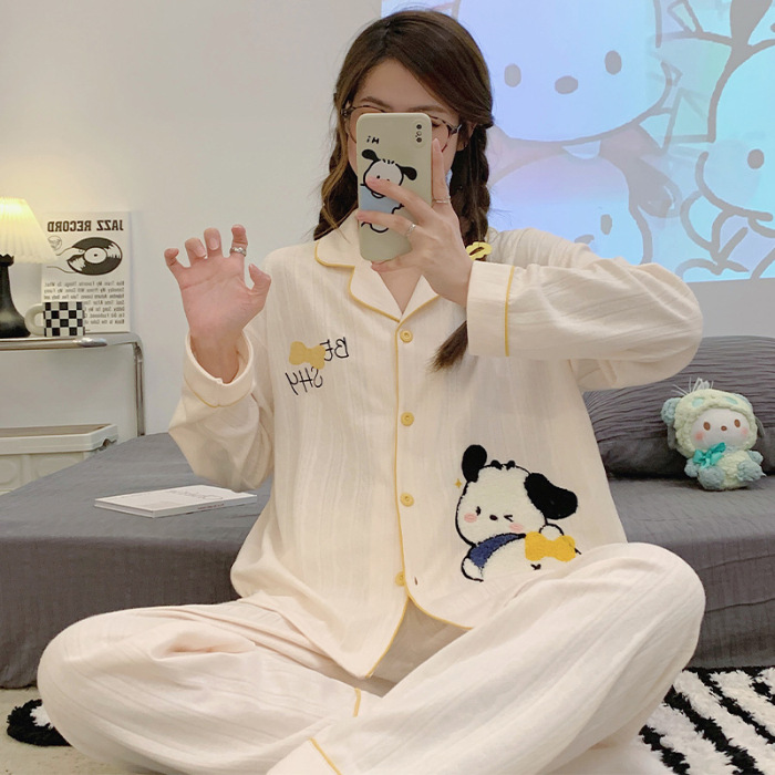 Japón ins pijama de dibujos animados mujeres peinado jacquard algodón otoño invierno manga larga adorable chica dulce conjunto de ropa de casa