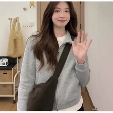 加工定制灰色卫衣外套女款秋季正肩短款秋装2025新款小个子早秋薄