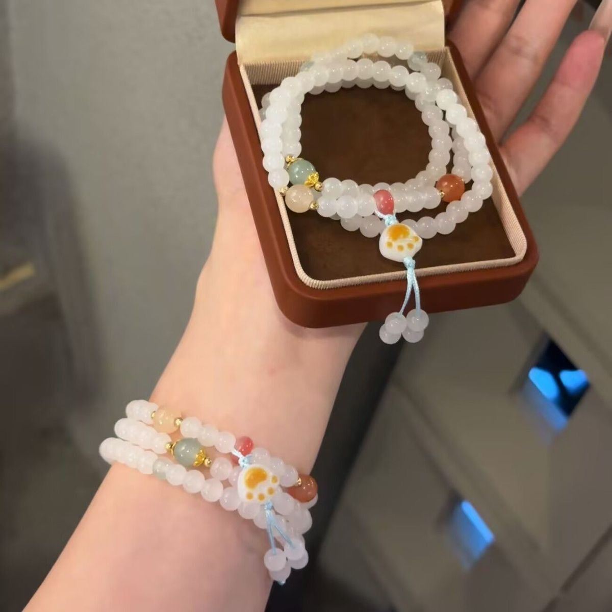 Hermosas garras de gato al carbón de tres anillos de brazalete de moda nacional china tejida pulsera de amiga pequeña y alta belleza transparente joyería de mano