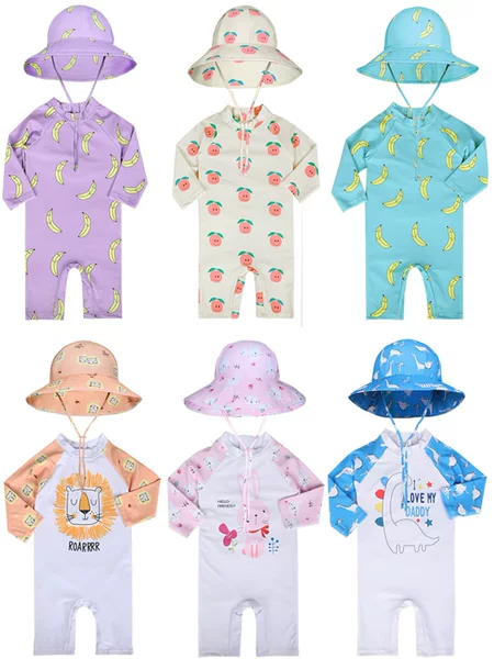 Children's Swimsuit Boys and Girls Baby One-Piece Cute Quick-Drying Long-Sleeved Sun Protection Kidsren's Baby Swimsuit