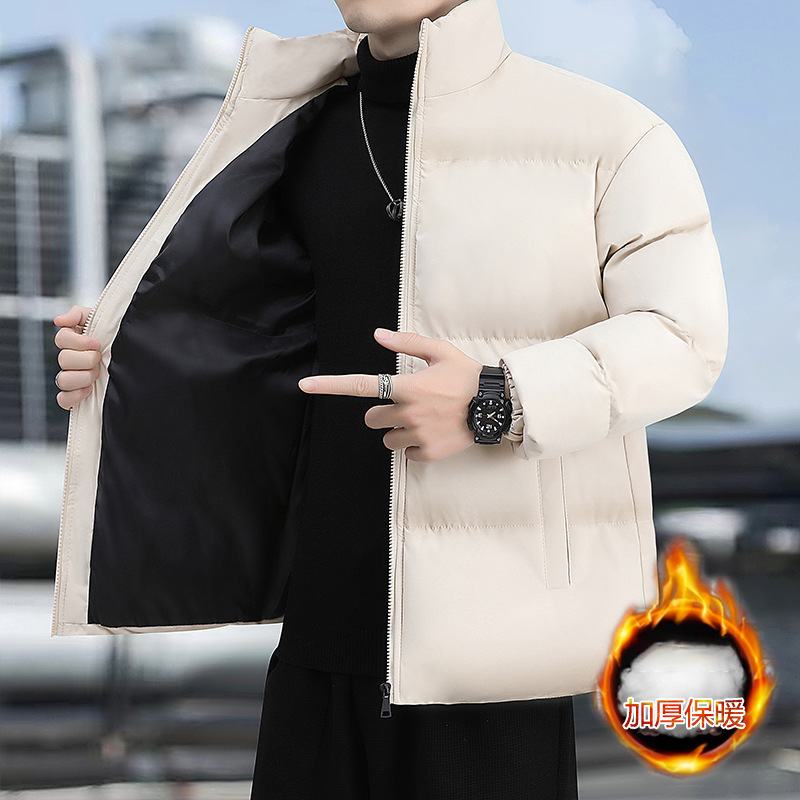 2024 nueva chaqueta de algodón principal para hombres, chaqueta de algodón caliente gruesa y suelta de cuello vertical, chaqueta de algodón frío