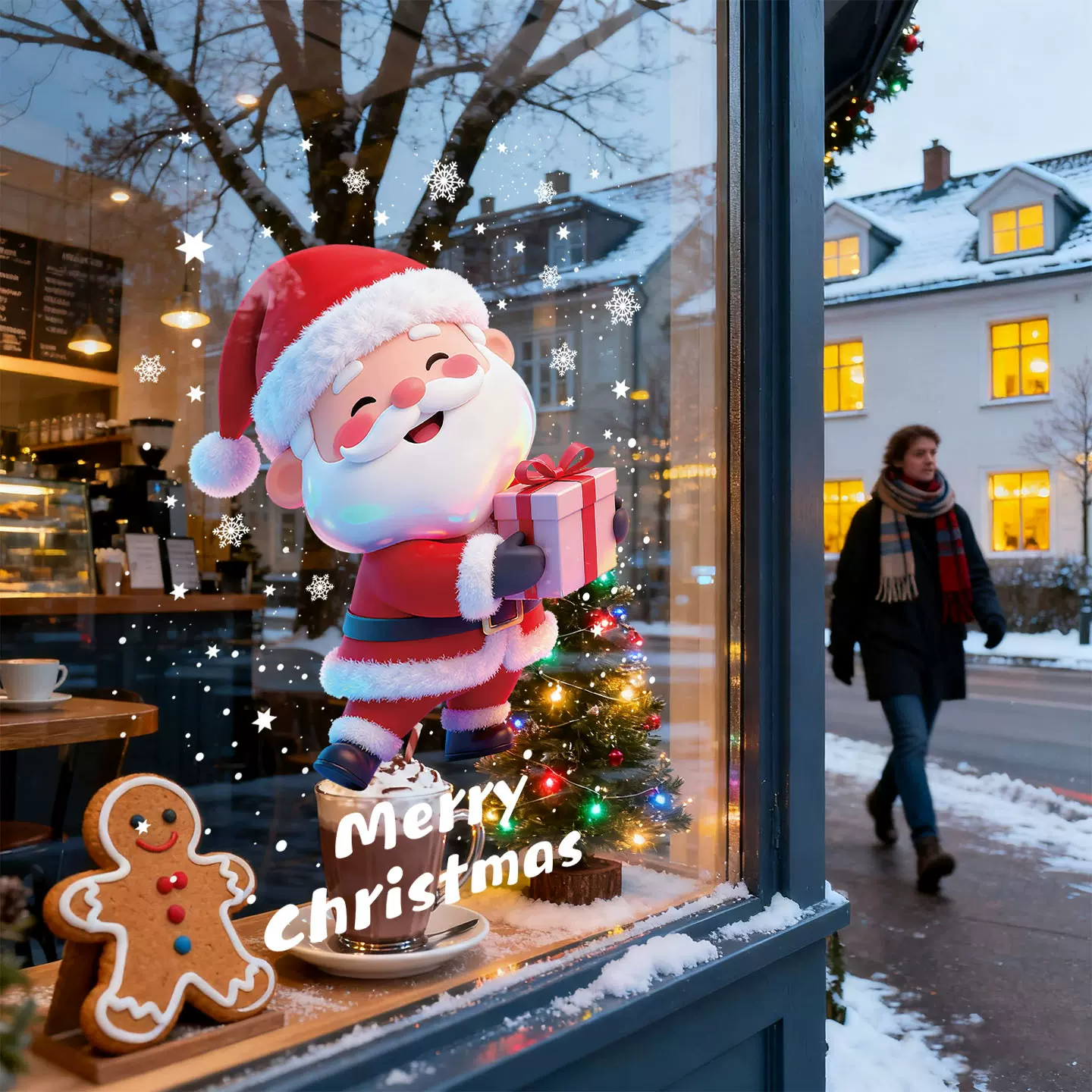 圣诞装饰品贴玻璃橱窗装饰贴圣诞节雪花圣诞老人送礼整张静电定制