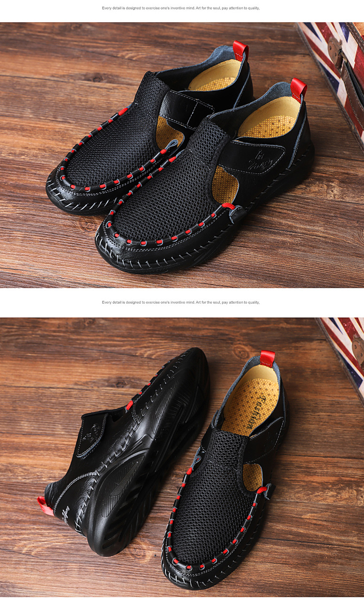 Cross-border plus-size men's sandals 2021 Summer new style mesh shoes, perforated breathable cowhide outdoor sports wading slippers undefined
