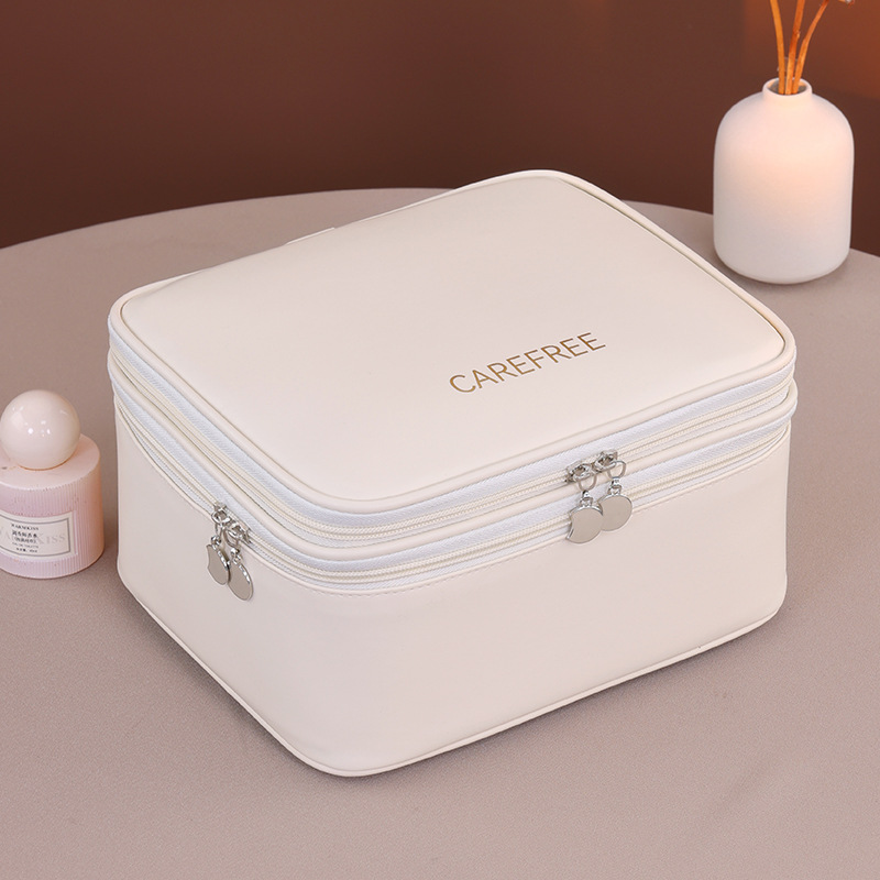 Bolsa de cosméticos grande de doble capa de lujo ligero y alta calidad, bolsa de almacenamiento de cosméticos portátil de viaje de gran capacidad, caja de cosméticos de lavado