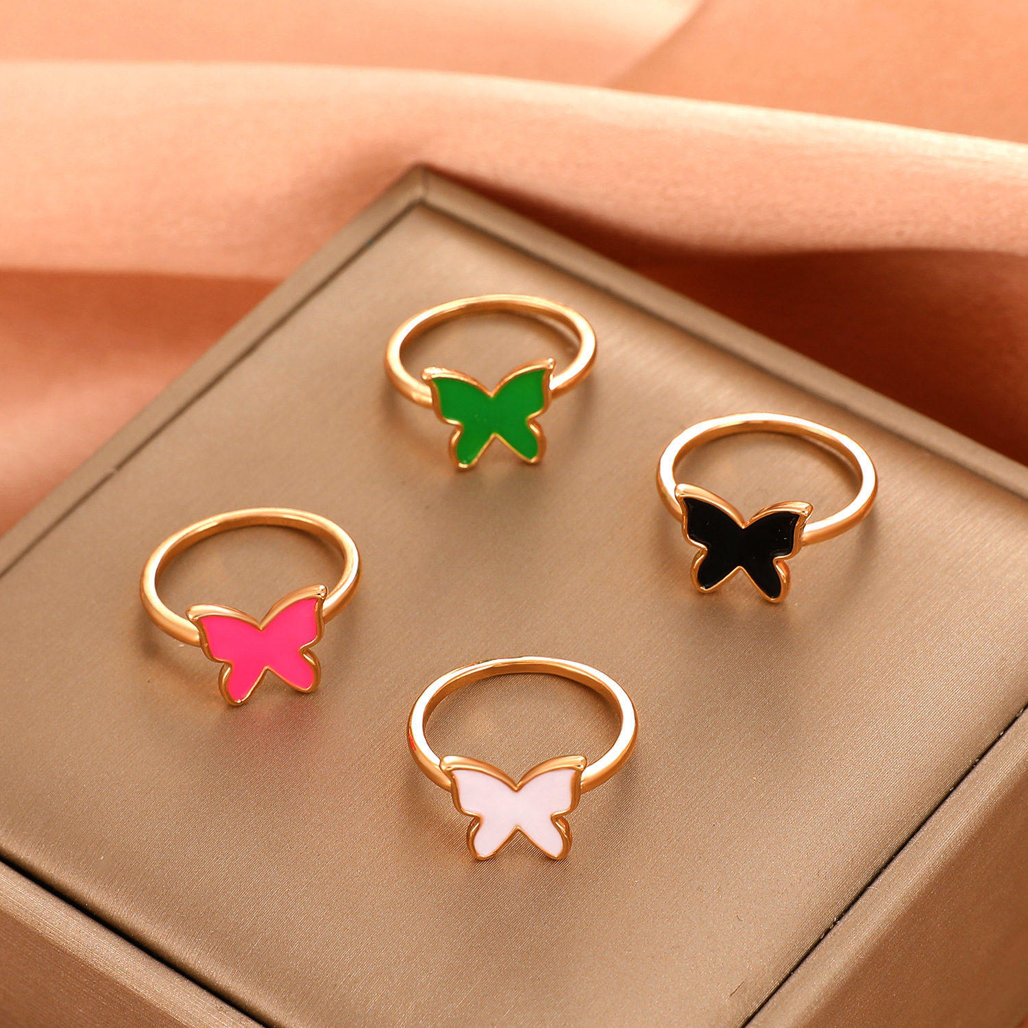 retro drip oil butterfly copper ring fashion color geometric index finger ringpicture3