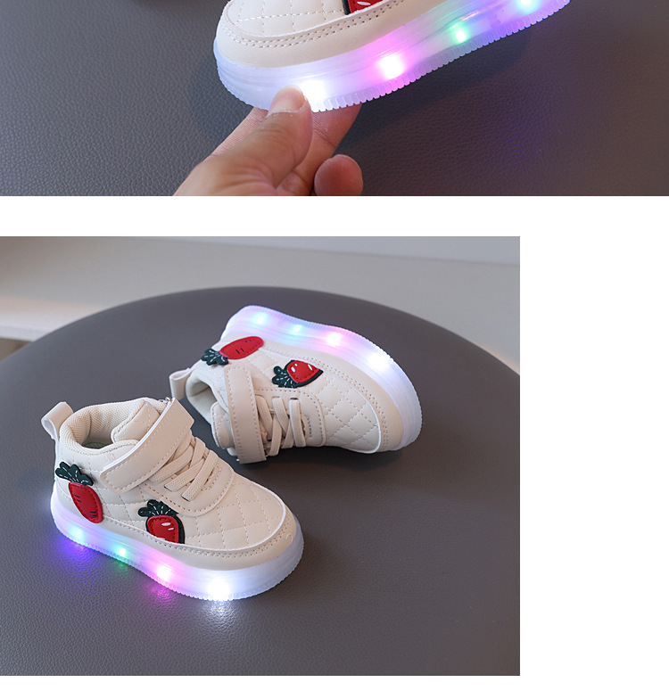 Childrens Light Up Sneakers Strawberry Cartoon Walking Shoes_voghion.com