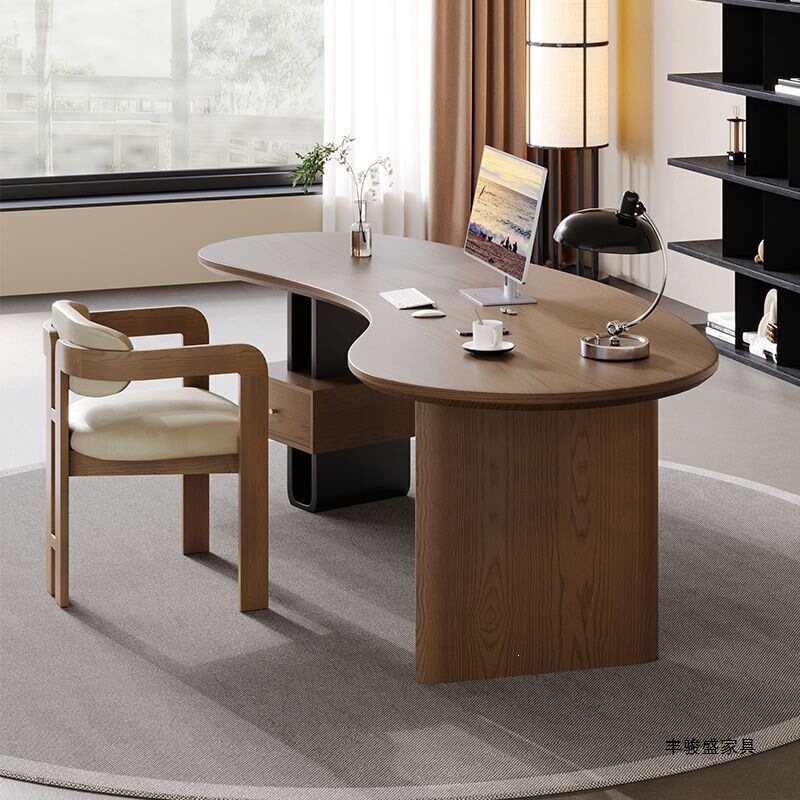 Fengjunsheng Modern Minimalist Solid Wood Irregular-Shaped Executive Desk Office Desk Designer Creative Style Desk Workbench with a Simple Feel