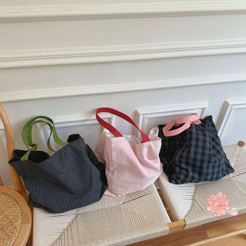  spring and summer new plaid bag shoulder bag striped women's bag versatile black and white handbag double layer bag