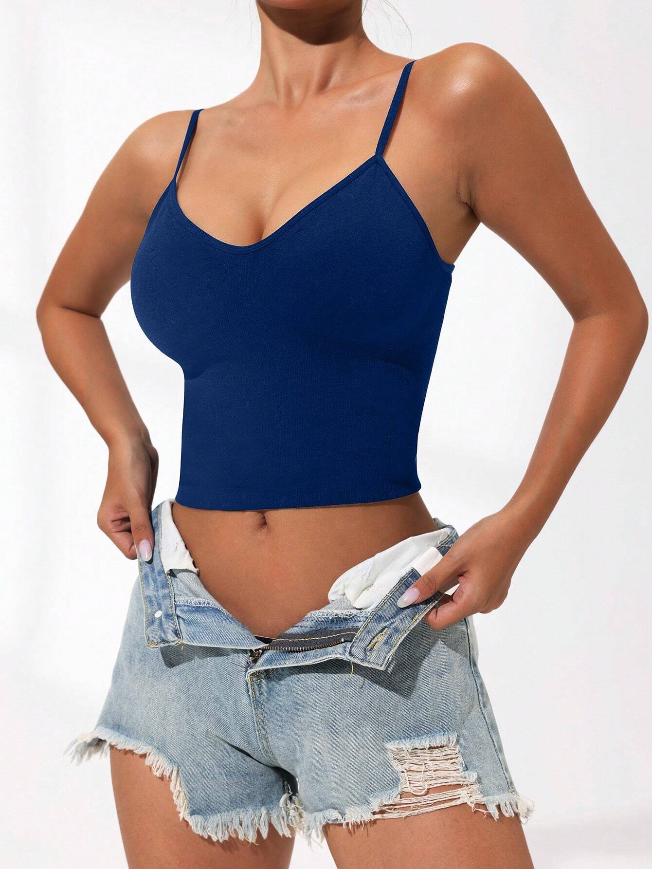 Chaleco de sujetador de yoga deportivo de alta elasticidad sin costuras, almohadilla para el pecho desmontable de una pieza, correa para el hombro ajustable, interior corto