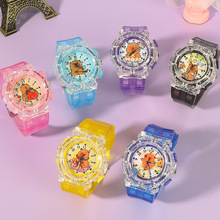 卡通儿童手表可爱卡皮巴拉石英表透明带发光腕表男女孩电子表礼品