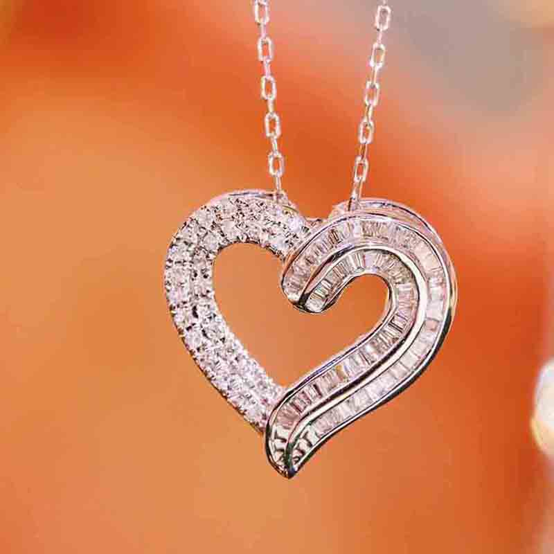 Heart Shape Pattern Wholesale Jewelry Modern Style Classic Style Heart Shape Copper Zircon Pendant Necklace Cable Chain