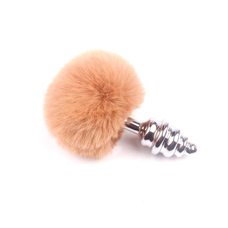 Threaded Metal Anal Plug with Faux Rabbit Fur Tail, Red — detail image 13