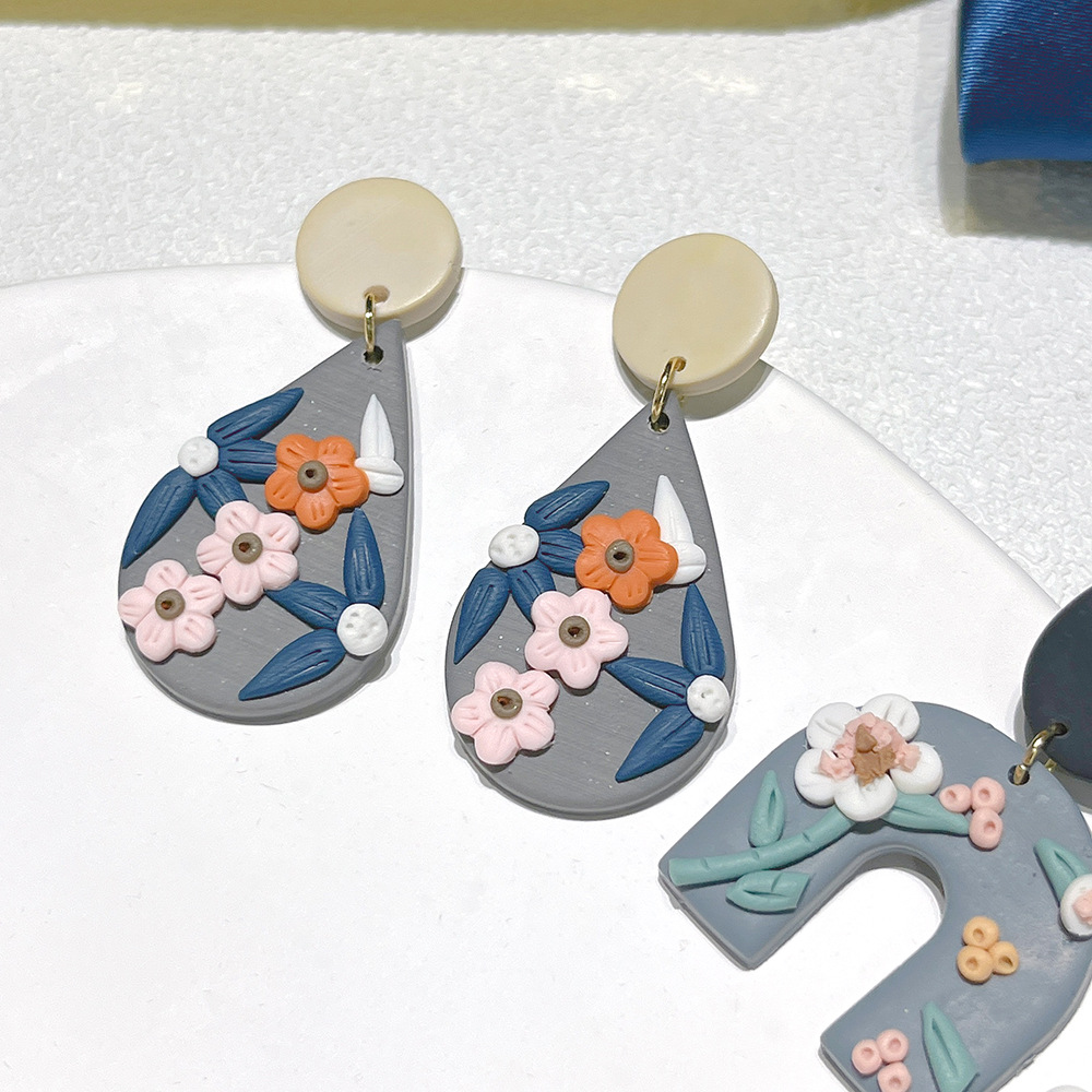 20g Weight Drop Earrings Classification 1 Pair Quantity Daily Occasion soft clay Material Water Droplets Pattern Women'S Gender Handmade Design Retro Style 1 Pair Retro Water Droplets Soft Clay Handmade Women's Drop Earrings 12