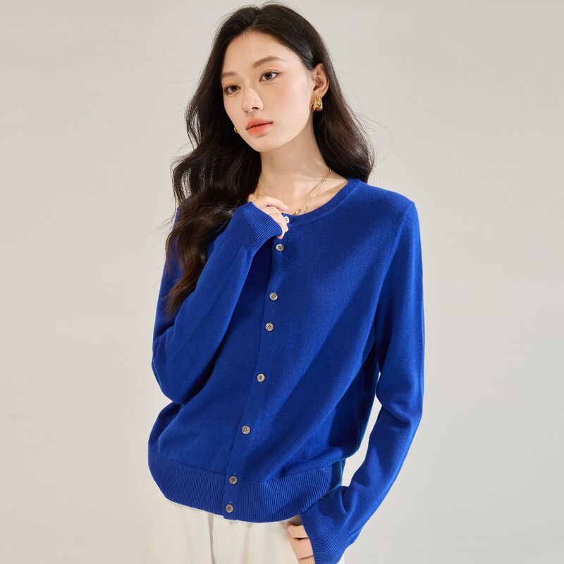 Spring and Autumn New Style Top, Old Money Style Versatile Round Neck Wool Texture Casual Knit Cardigan for Women 22656
