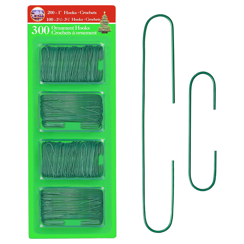 Amazon estilo caliente 300 piezas/caja decorativa bola de Navidad gancho decorativo verde árbol de Navidad decoración alambre de metal gancho decorativo