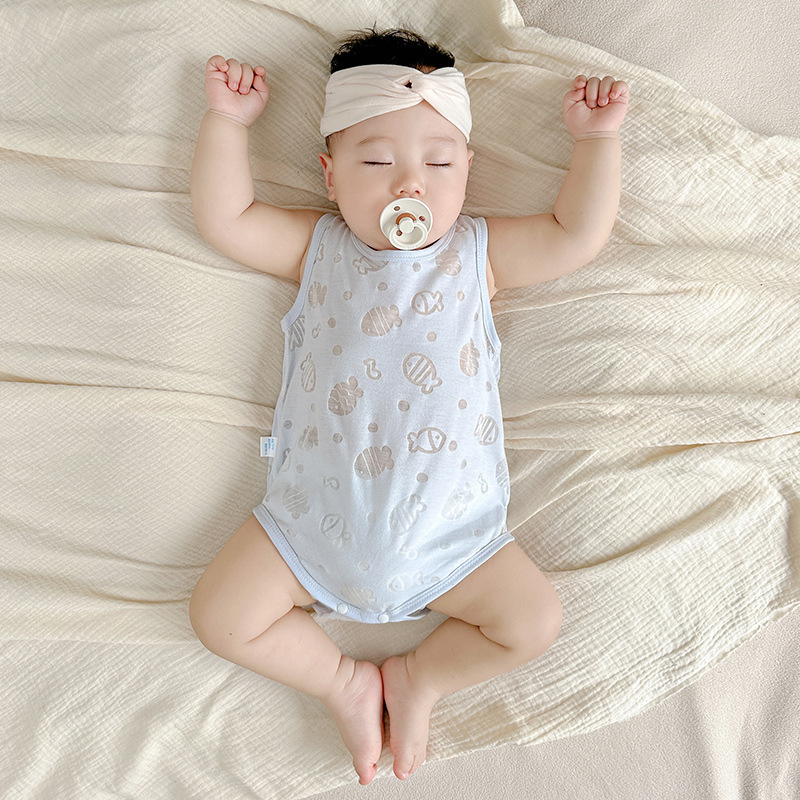 Bag Fart Clothes Class A Newborn One-piece Hassel Sleeveless Baby Clothes Summer Burned Flower Baby Boys and Girls Summer Thin