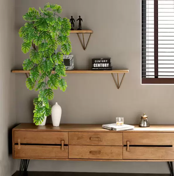 Amazon Simulation Plant 5 Fork Turtle Back Leaf Wall-hanging Rattan Indoor Ceiling Fake Flower Rattan Hanging Basket Green Turtle Back