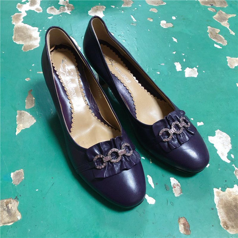 Vintage Elegant Retro Vintage Shoes Purple Round Toe Low Heel Comfortable Nostalgic Mother's Era Model Wl