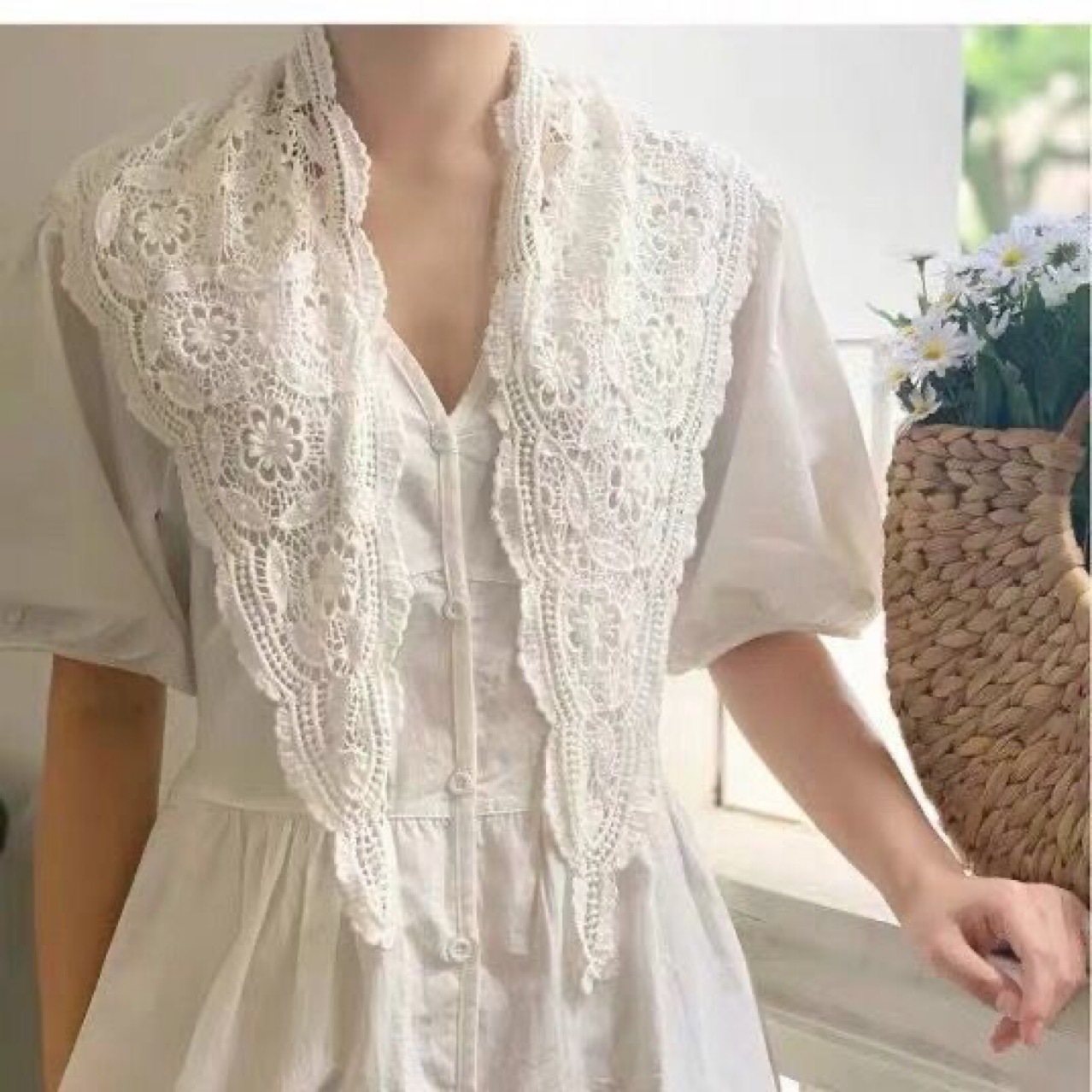 봄과 여름 새로운 한국 스타일 목도리 유행 우아한 숙녀 속이 빈 꽃 봉오리 삼각형 외부 착용 아름다운 올 매치 스카프