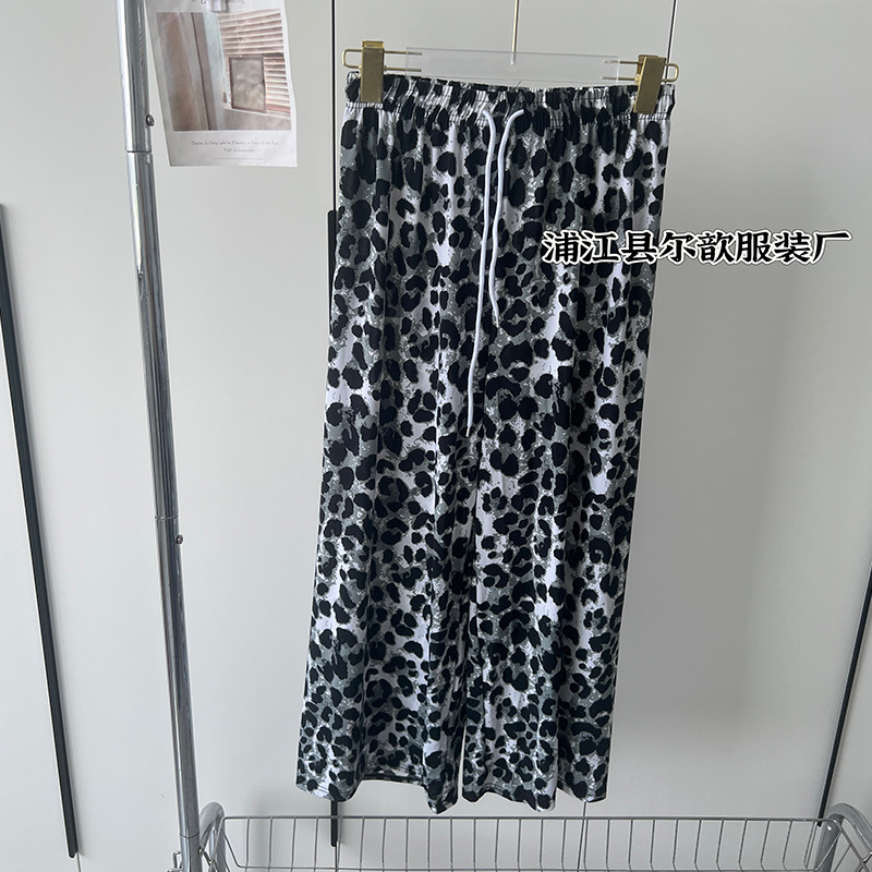 Nueva pintura de tinta china, pantalones anchos de seda de hielo y nieve, pantalones de pierna ancha delgados de verano para niños, cintura alta, pantalones de pierna recta casuales delgados